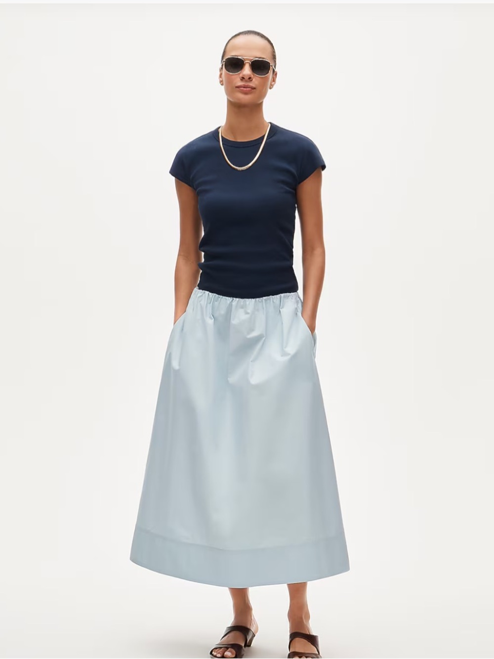 J. Crew Light Blue Elastic-Waist Midi Skirt